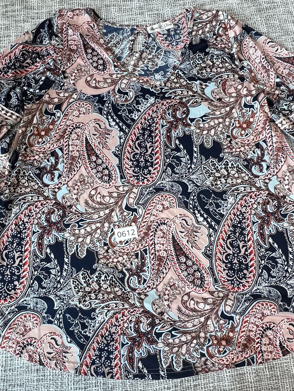 Paisley Print Women's Blouse in Navy and Pink